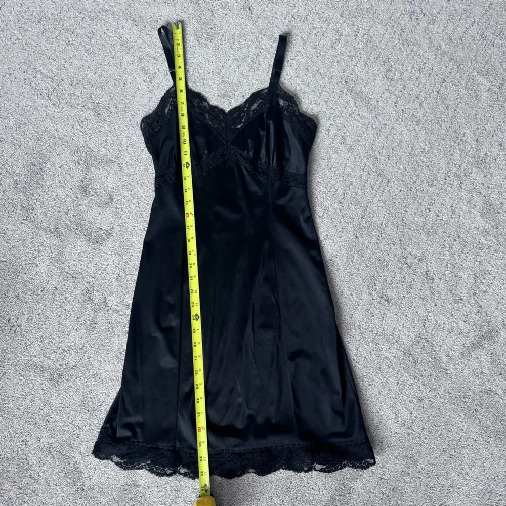 Vintage 60s Black Lace Nylon Slip Dress Adonna Penneys Lingerie XS - Picture 8 of 12